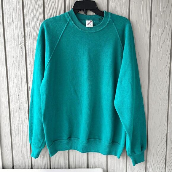 Vintage Jerzees Crewneck Sweatshirt XL Teal Made in USA Blank 80s 90s Y2K - Picture 7 of 8